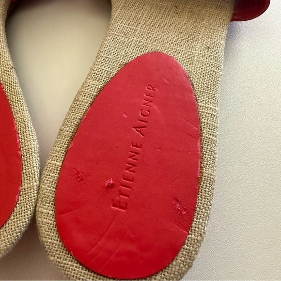 Etienne Aigner Kitten Heeled Sandals Women's 7 Red Floral Summer Boho - Picture 5 of 10